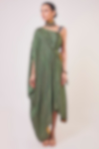 Dark Green Embroidered Dress by Onaya