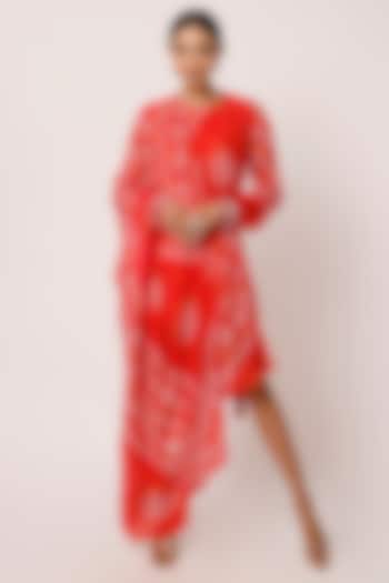 Bright Red Printed Draped Dress by Onaya