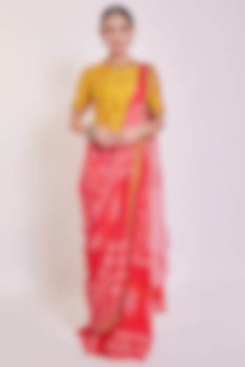 Red Chiffon Embroidered Saree Set by Onaya
