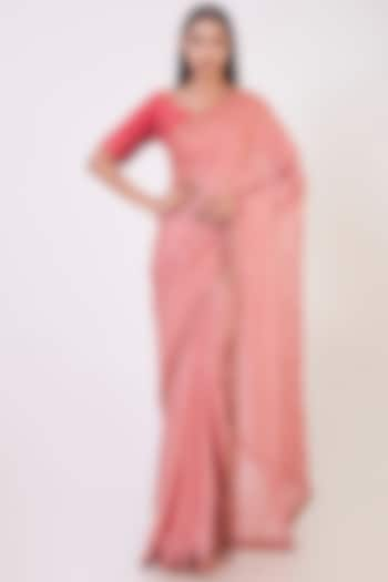 Pink Chiffon Printed Saree Set by Onaya at Pernia's Pop Up Shop