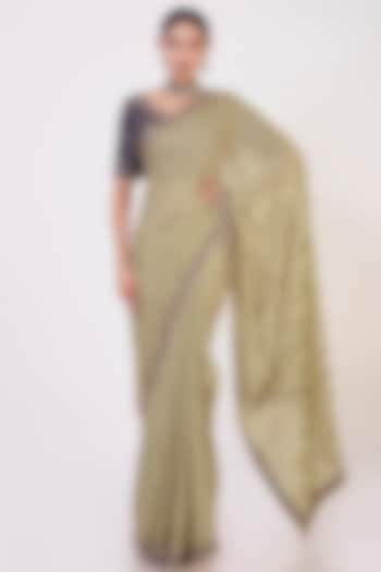 Green Chiffon Printed Saree Set by Onaya