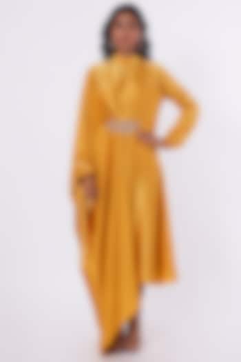 Yellow Satin Draped Maxi Dress by Onaya