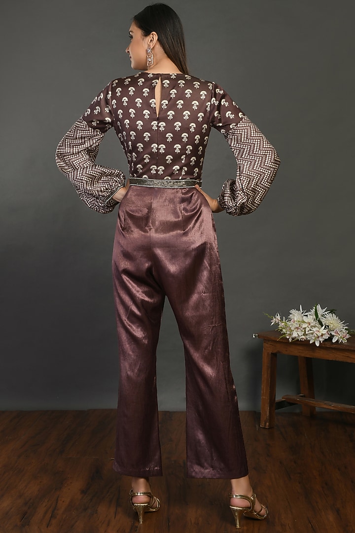 Brown Satin Jumpsuit With Belt by Onaya at Pernia's Pop Up Shop