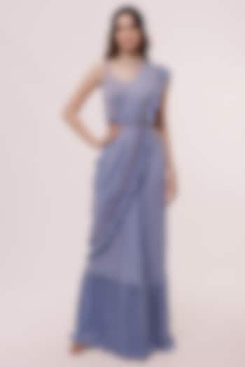 Sky Blue Georgette Embellished Pre-Stitched Saree Set by Onaya