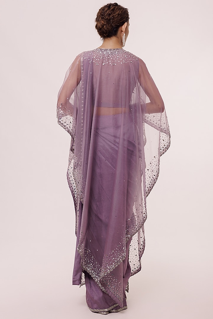 Lavender Russian Silk Embellished Pre-stitched Jacket Party Wear Saree Set by Onaya at Pernia's Pop Up Shop