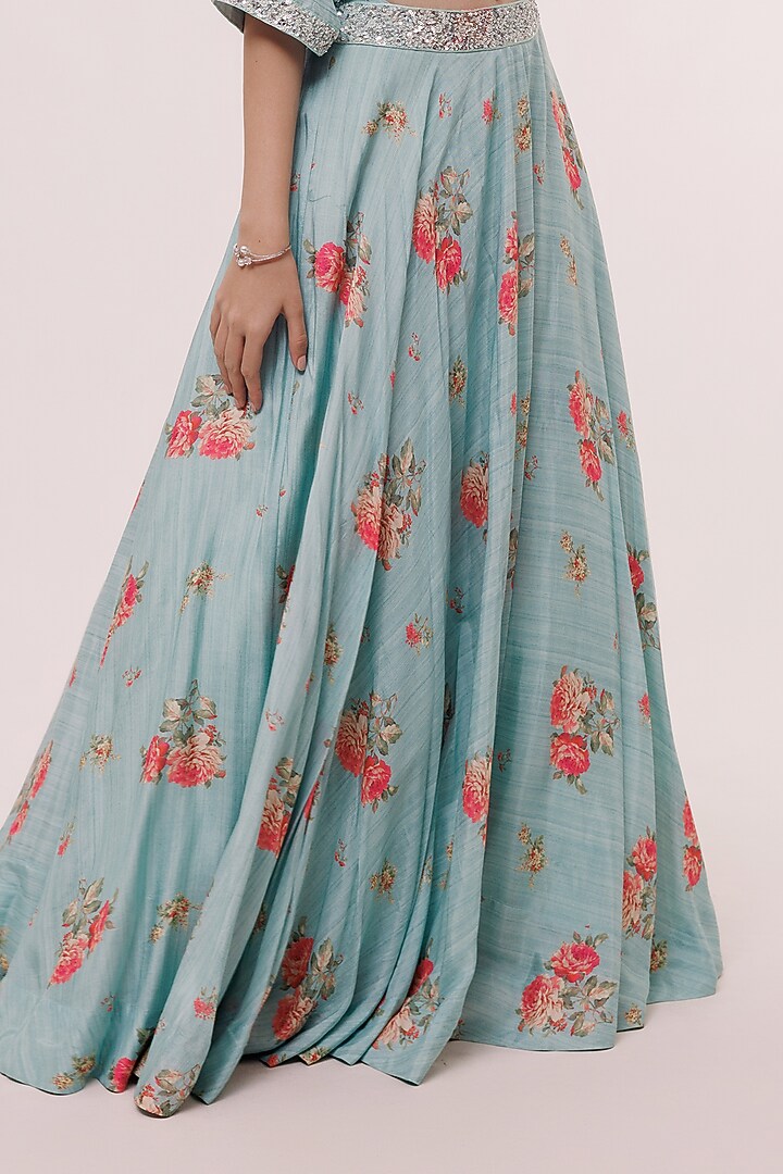 Sea Green Muslin Floral Printed Skirt Set by Onaya at Pernia's Pop Up Shop