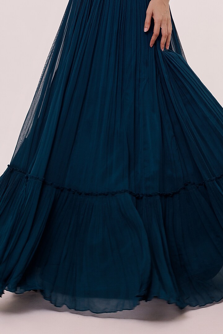 Teal Blue Georgette Embroidered Party Wear Gown by Onaya at Pernia's Pop Up Shop