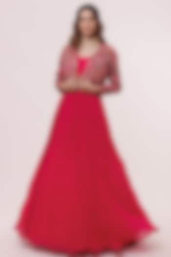Rani Pink Georgette Party Wear Gown With Jacket by Onaya at Pernia's Pop Up Shop