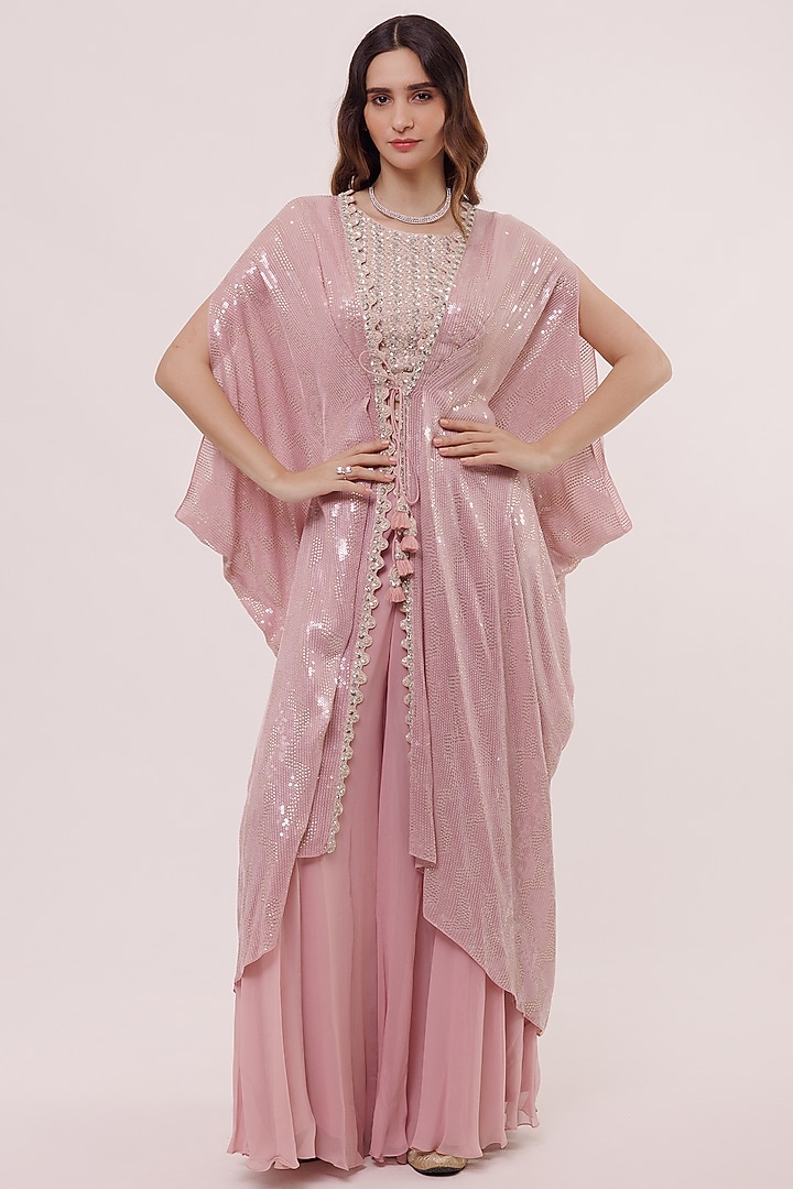 Lilac Chikankari Embellished Cape Set by Onaya at Pernia's Pop Up Shop