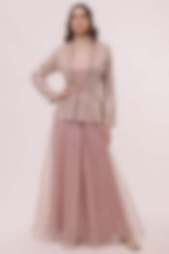 Onion Pink Chikankari Embellished Jacket With Jumpsuit by Onaya at Pernia's Pop Up Shop