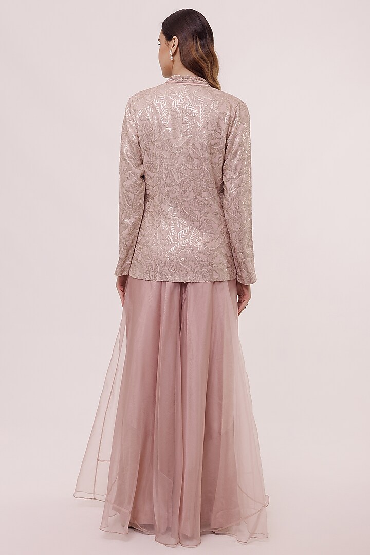Onion Pink Chikankari Embellished Jacket With Jumpsuit by Onaya at Pernia's Pop Up Shop