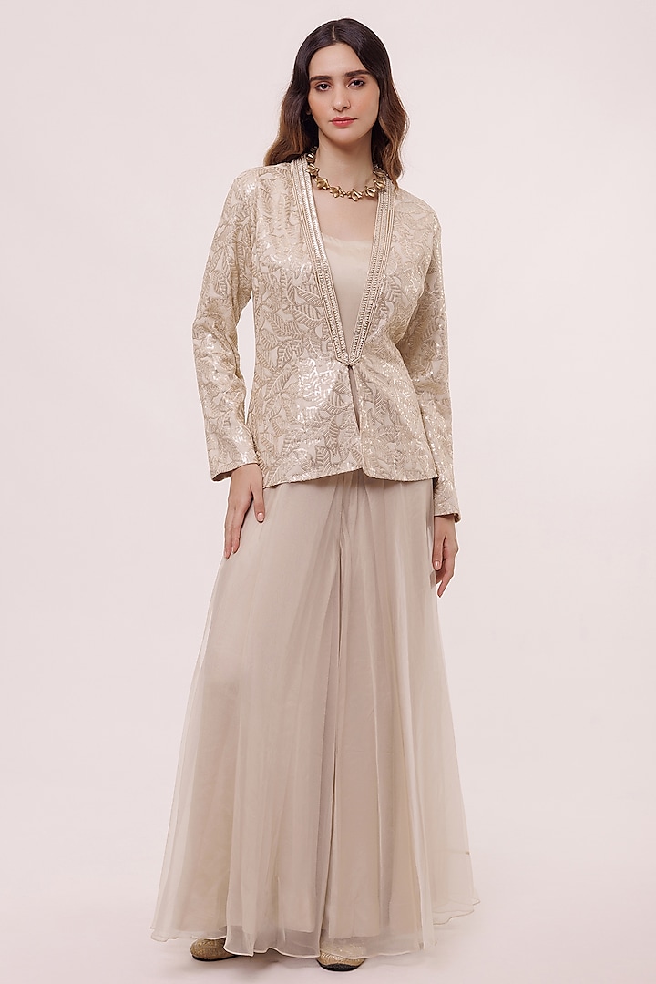 Ivory Chikankari Embellished Jacket With Jumpsuit by Onaya at Pernia's Pop Up Shop