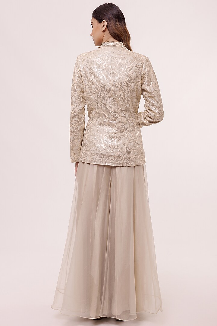 Ivory Chikankari Embellished Jacket With Jumpsuit by Onaya at Pernia's Pop Up Shop