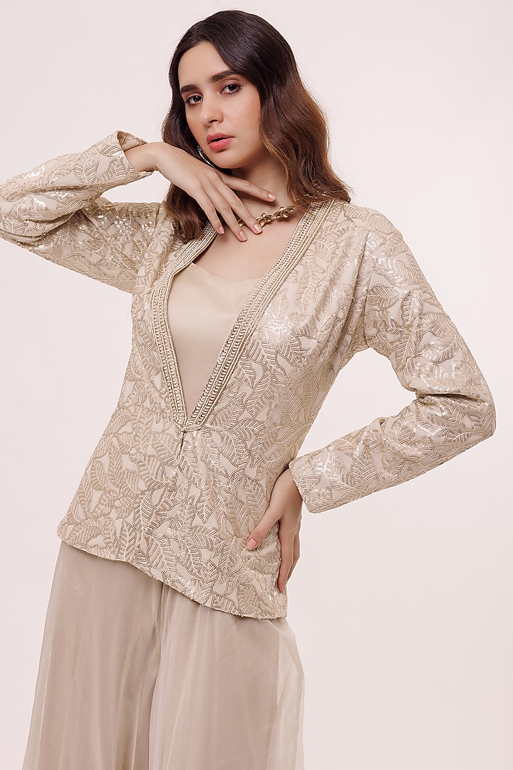 Ivory Chikankari Embellished Jacket With Jumpsuit by Onaya at Pernia's Pop Up Shop