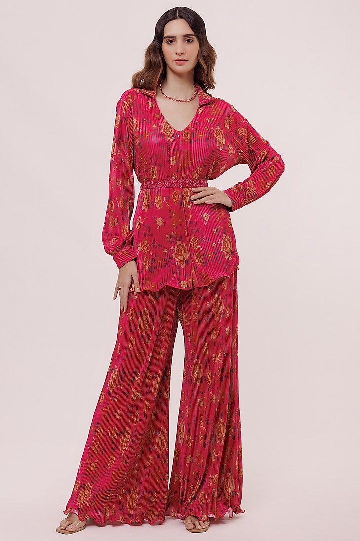 Fuchsia Silk Brocade Floral Bell-Bottom Pants Design by Krishna Mehta at  Pernia's Pop Up Shop 2024