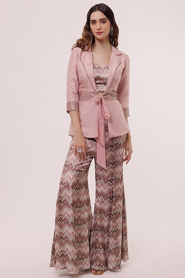 Blush Pink Satin Blazer Set by Onaya