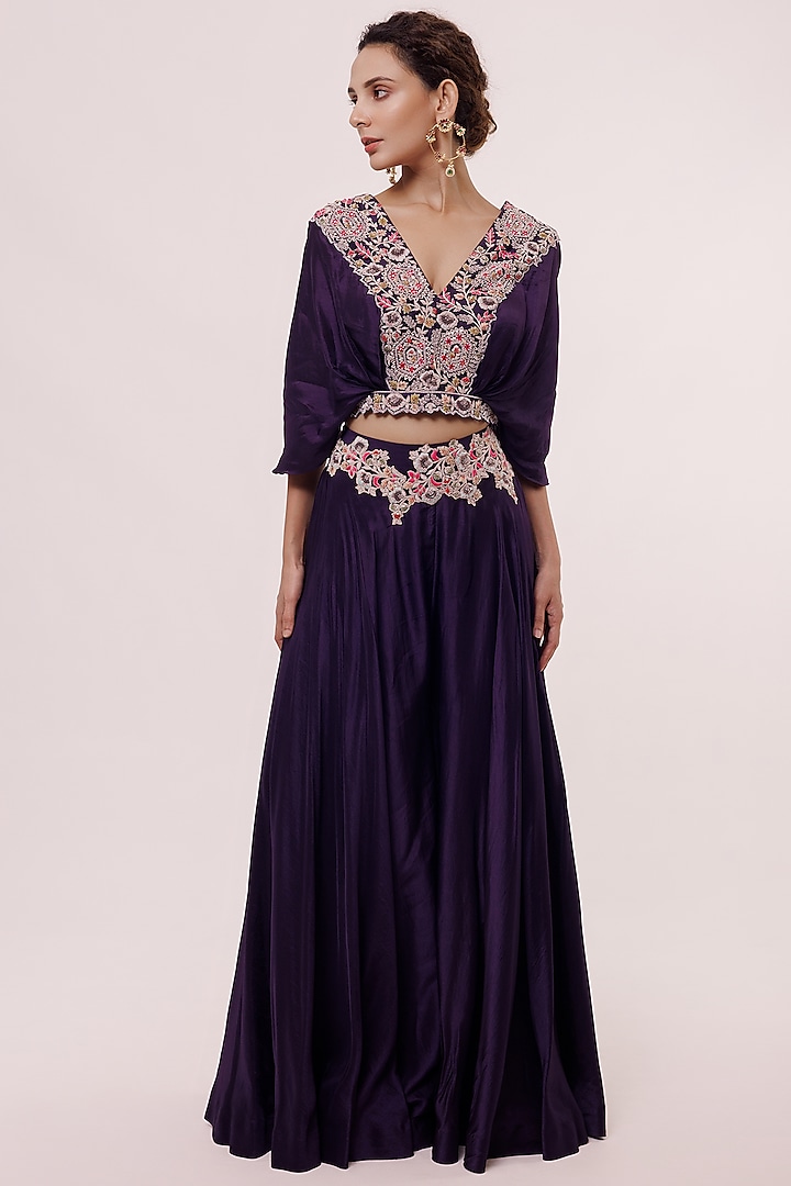 Dark Purple Russian Silk Co-Ord Set by Onaya