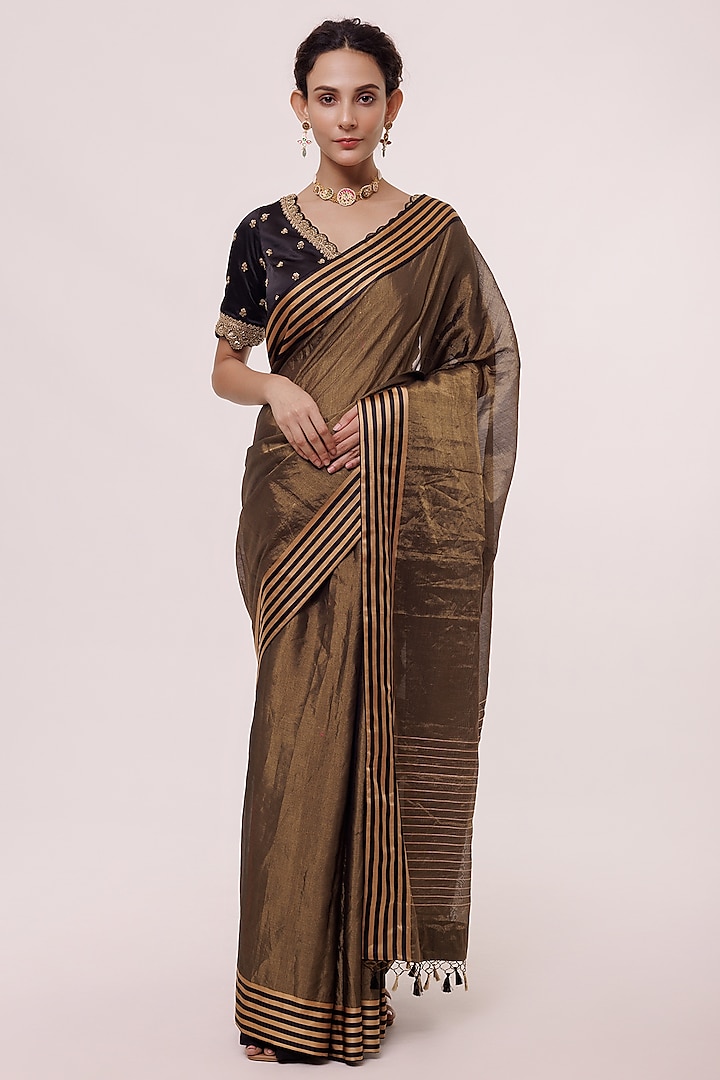 Gold & Black Handloom Saree Set by Onaya