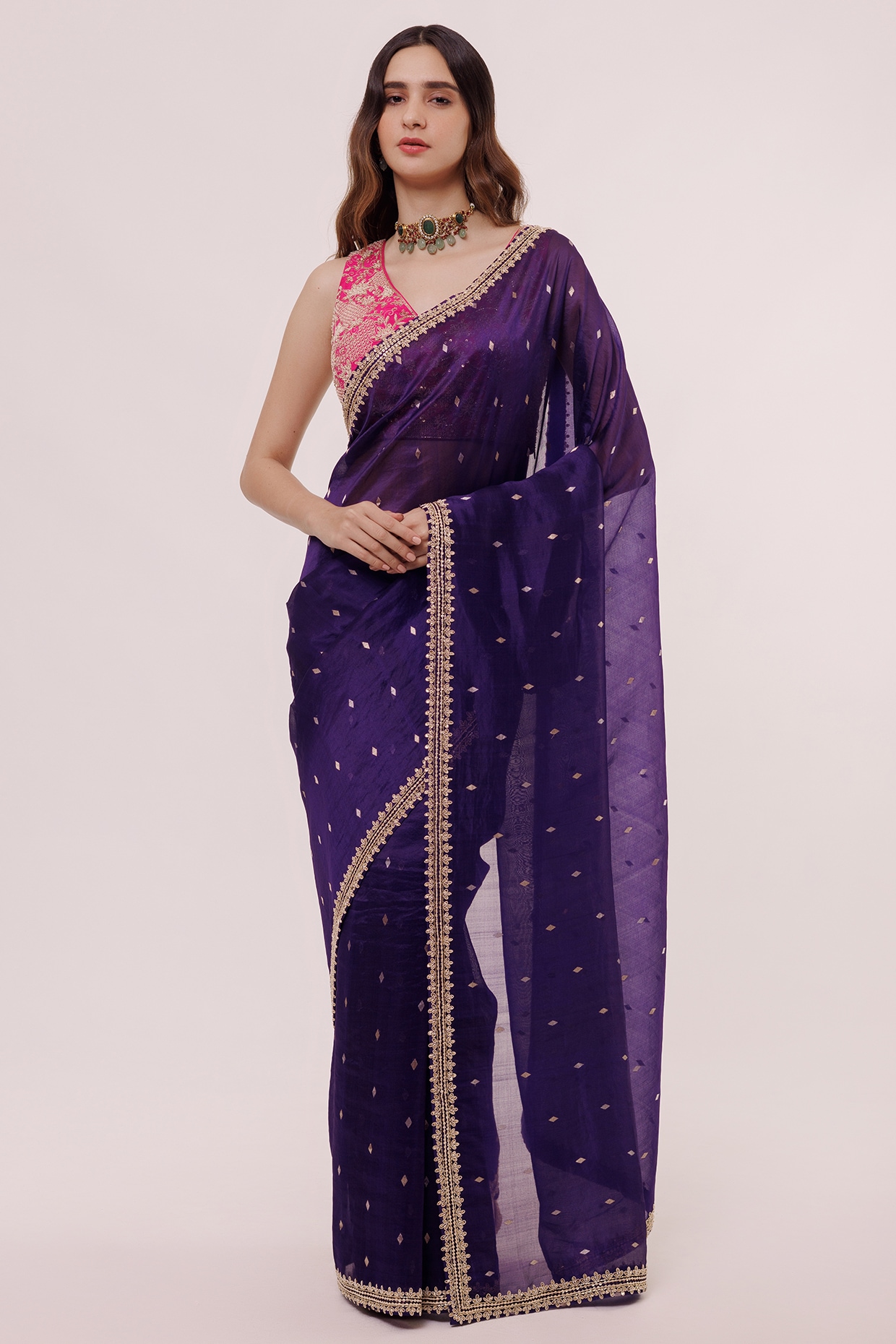 Buy Violet Hand Interval Embroidered Saree With Blouse by Designer DEEP  THEE Online at Ogaan.com