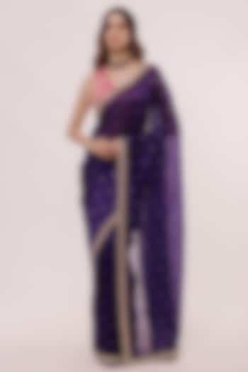 Dark Violet Organza Embellished Saree Set by Onaya