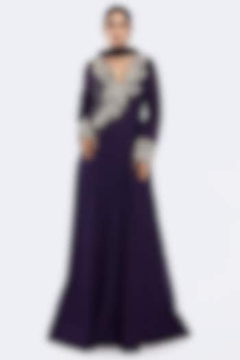 Purple Crush Fabric Dabka Embellished Party Wear Anarkali Set by Onaya at Pernia's Pop Up Shop
