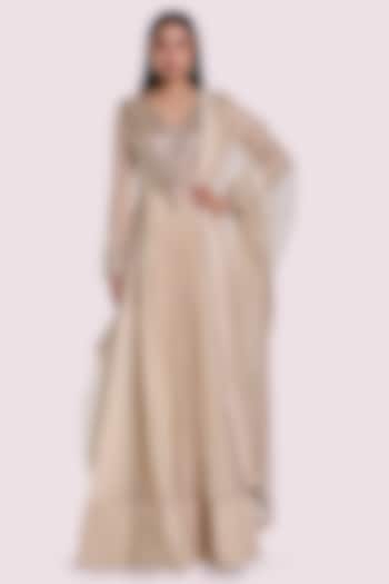 Off-White Organza & Crush Fabric Mirror Work Party Wear Anarkali Set by Onaya at Pernia's Pop Up Shop