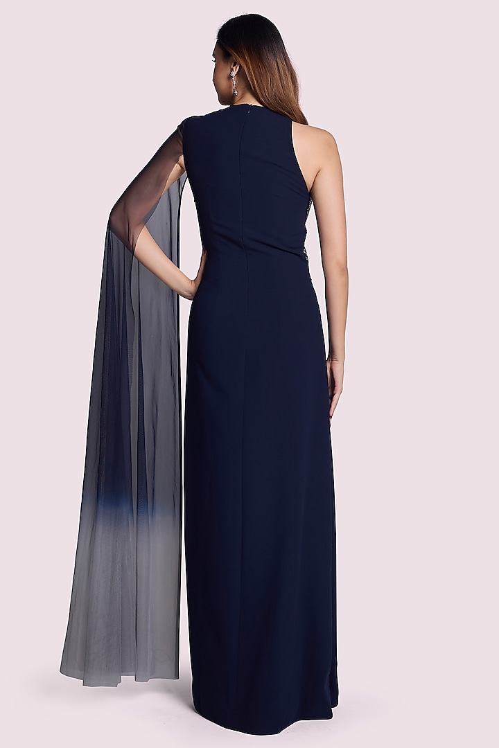 Navy Blue-Grey Georgette Cutdana Embellished Gown by Onaya at Pernia's Pop Up Shop