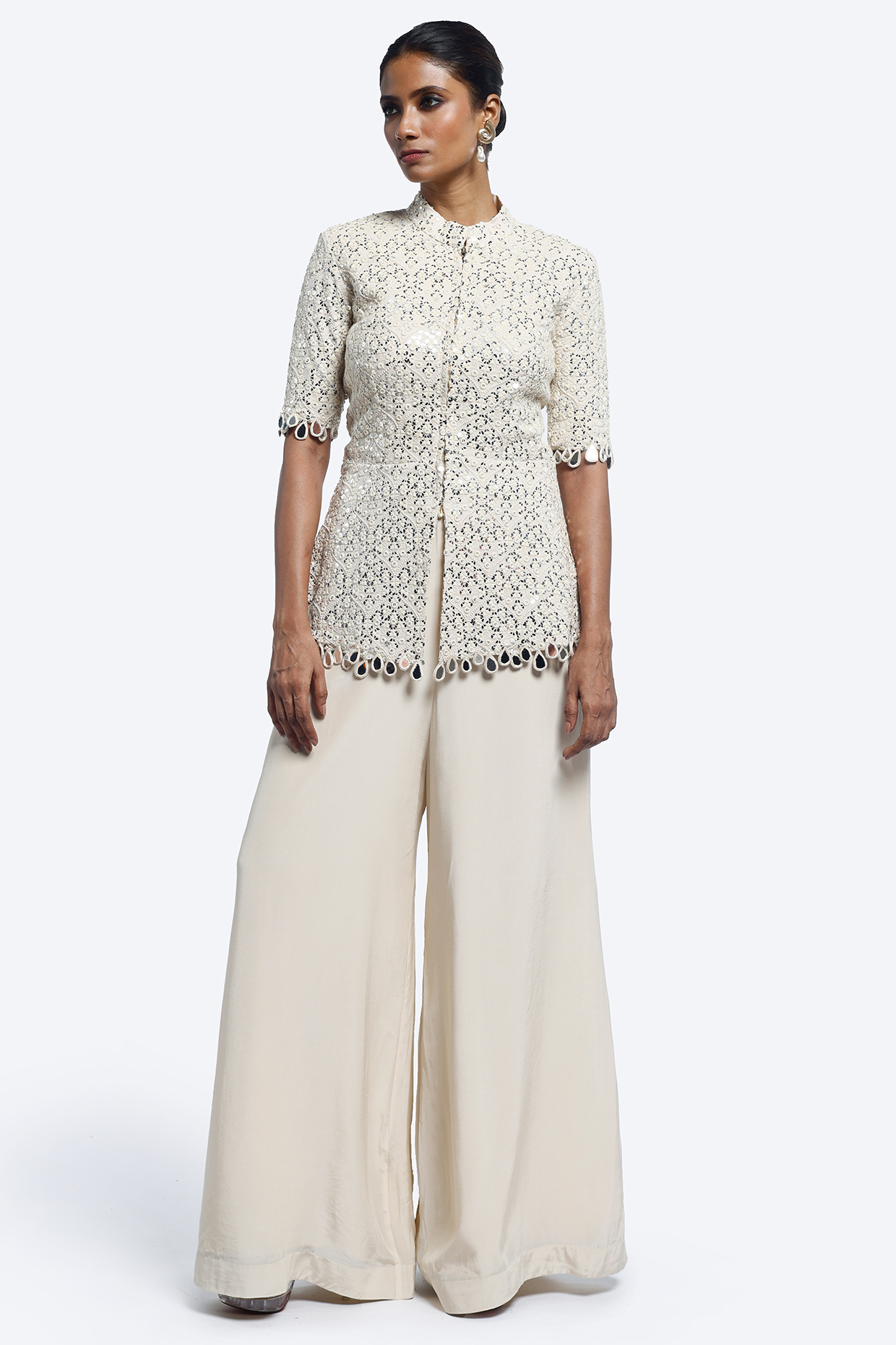Off-White Crepe Wide-legged Pant Set by Onaya at Pernia's Pop Up Shop