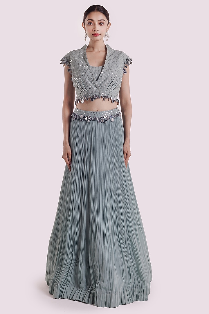 Dusky Blue Georgette Skirt Set by Onaya at Pernia's Pop Up Shop