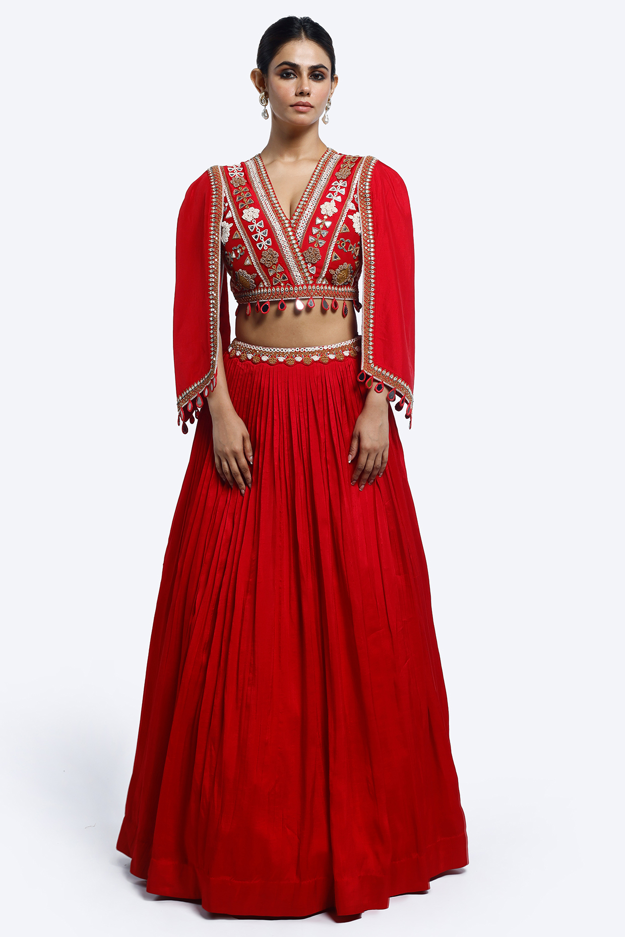 Red Silk A-Line Skirt Set by Onaya at Pernia's Pop Up Shop