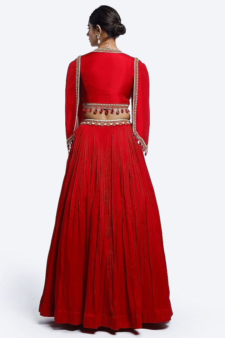 Red Silk A-Line Skirt Set by Onaya at Pernia's Pop Up Shop