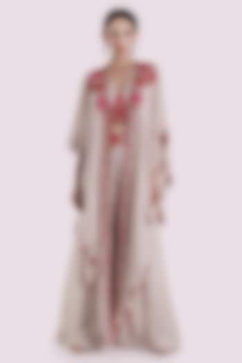 Off-White Silk Mirror Work Cape Set by Onaya at Pernia's Pop Up Shop