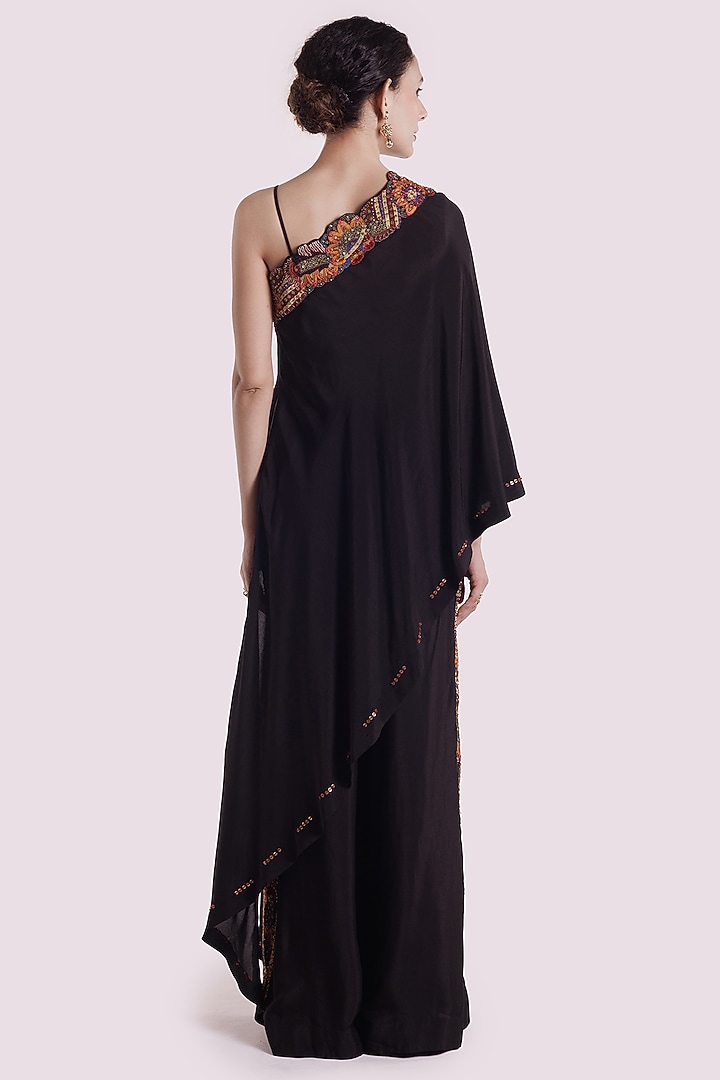 Black Silk Sequins Work Kaftan Set by Onaya at Pernia's Pop Up Shop