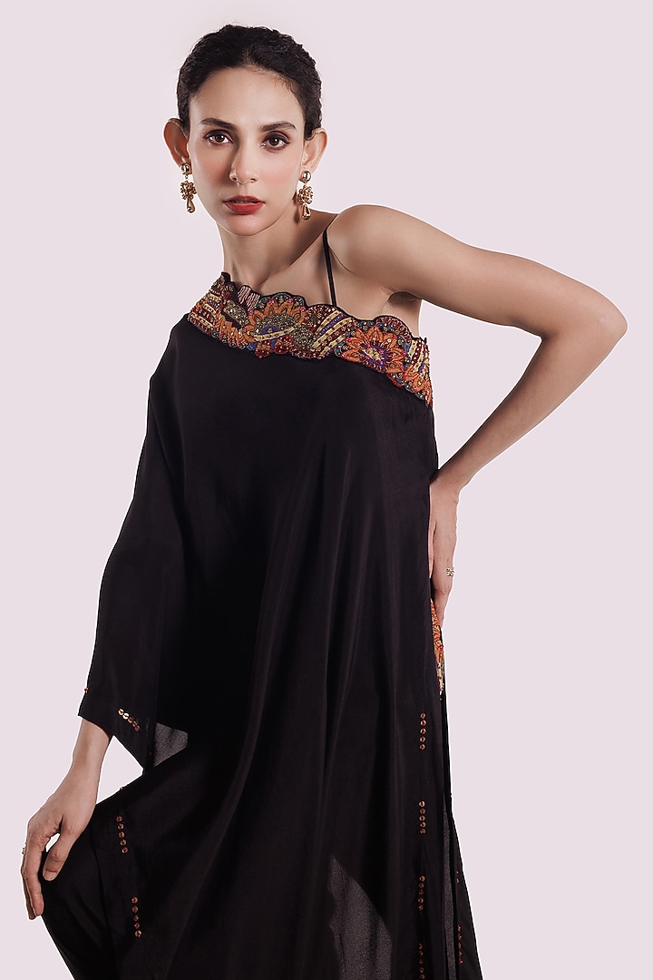Black Silk Sequins Work Kaftan Set by Onaya at Pernia's Pop Up Shop