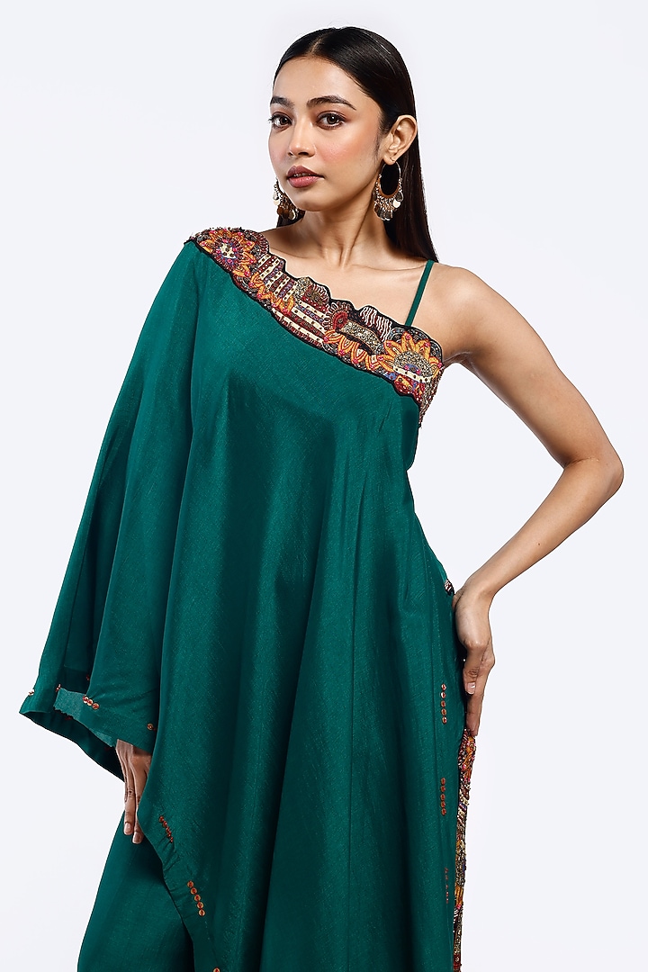 Green Silk Sequins Work Kaftan Set by Onaya at Pernia's Pop Up Shop