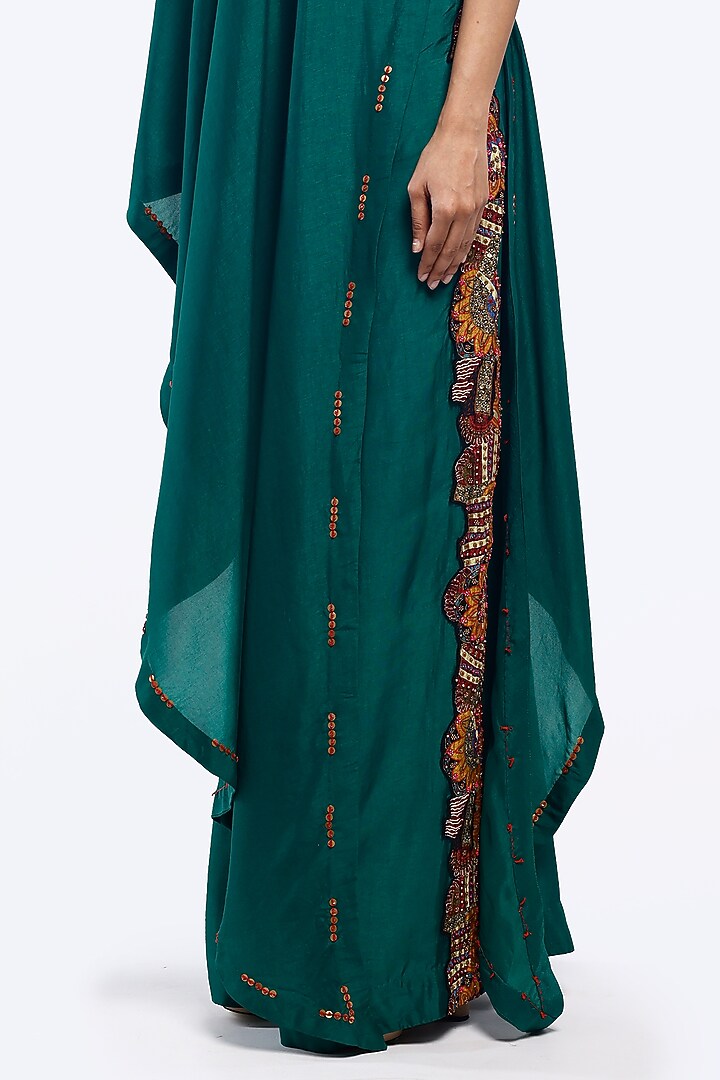 Green Silk Sequins Work Kaftan Set by Onaya at Pernia's Pop Up Shop