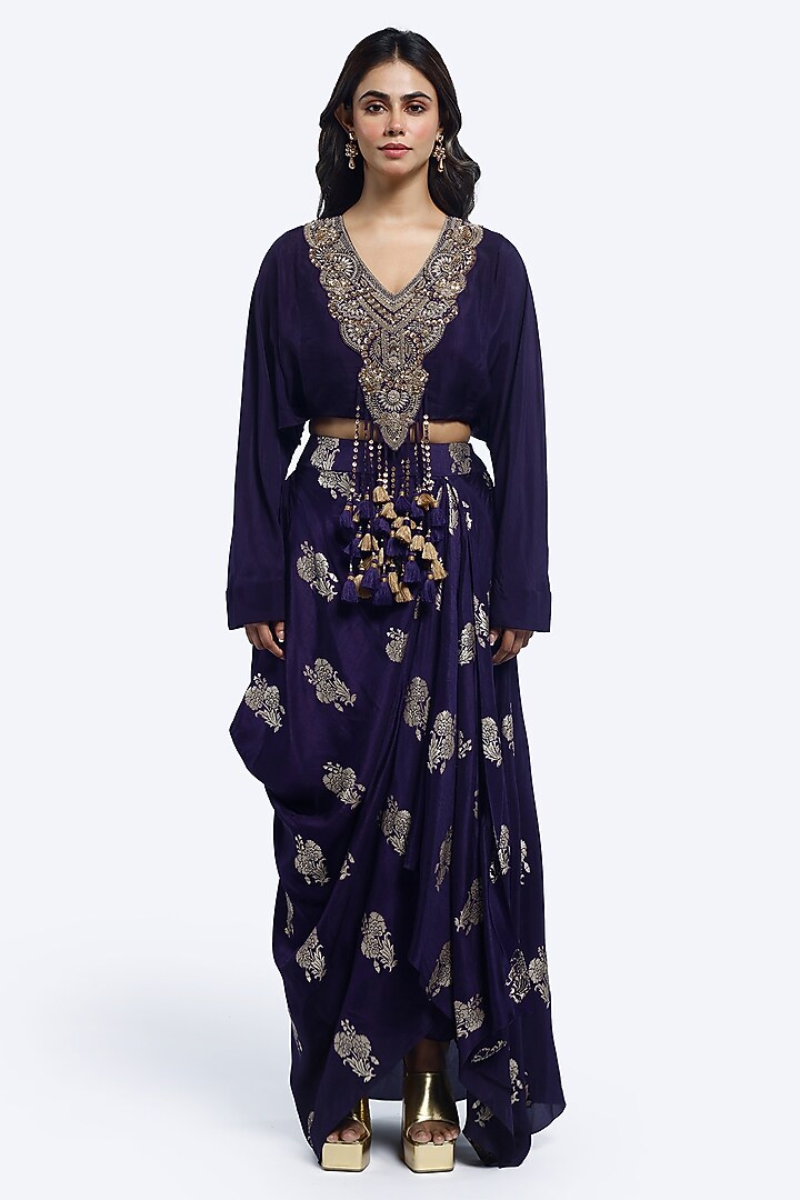 Purple Silk Pleated Skirt Set by Onaya at Pernia's Pop Up Shop