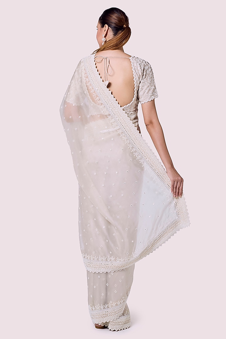 Ivory Organza Embellished Party Wear Saree Set by Onaya at Pernia's Pop Up Shop