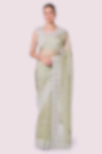 Pista Green Organza Embellished Party Wear Saree Set by Onaya at Pernia's Pop Up Shop
