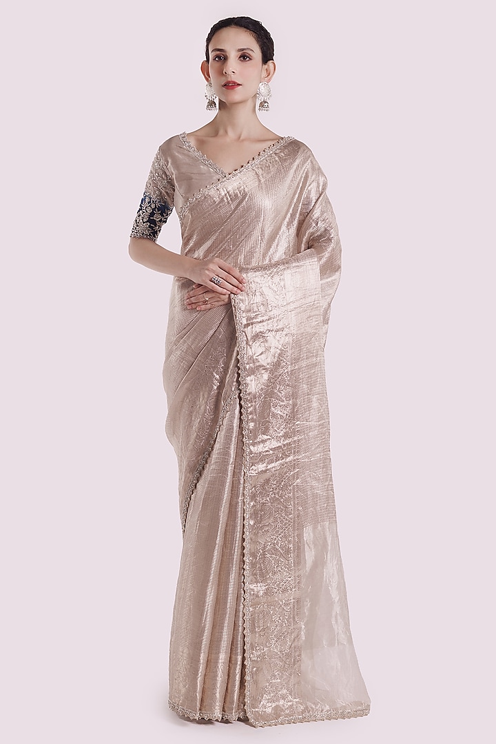 Silver Tissue Cutdana Embellished Party Wear Saree Set by Onaya at Pernia's Pop Up Shop