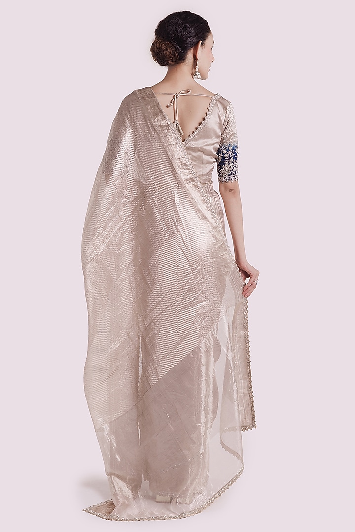 Silver Tissue Cutdana Embellished Party Wear Saree Set by Onaya at Pernia's Pop Up Shop