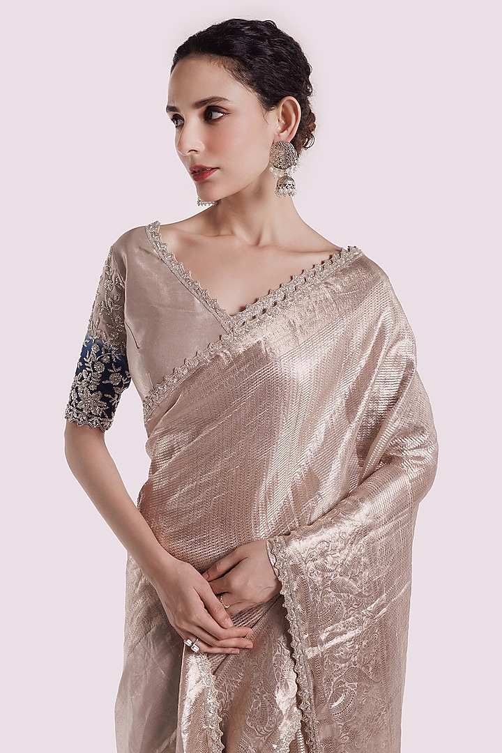 Silver Tissue Cutdana Embellished Party Wear Saree Set by Onaya at Pernia's Pop Up Shop