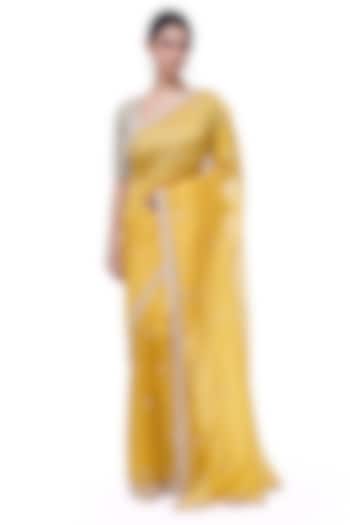 Mustard Organza Cutdana Embellished Wedding Saree Set by Onaya at Pernia's Pop Up Shop