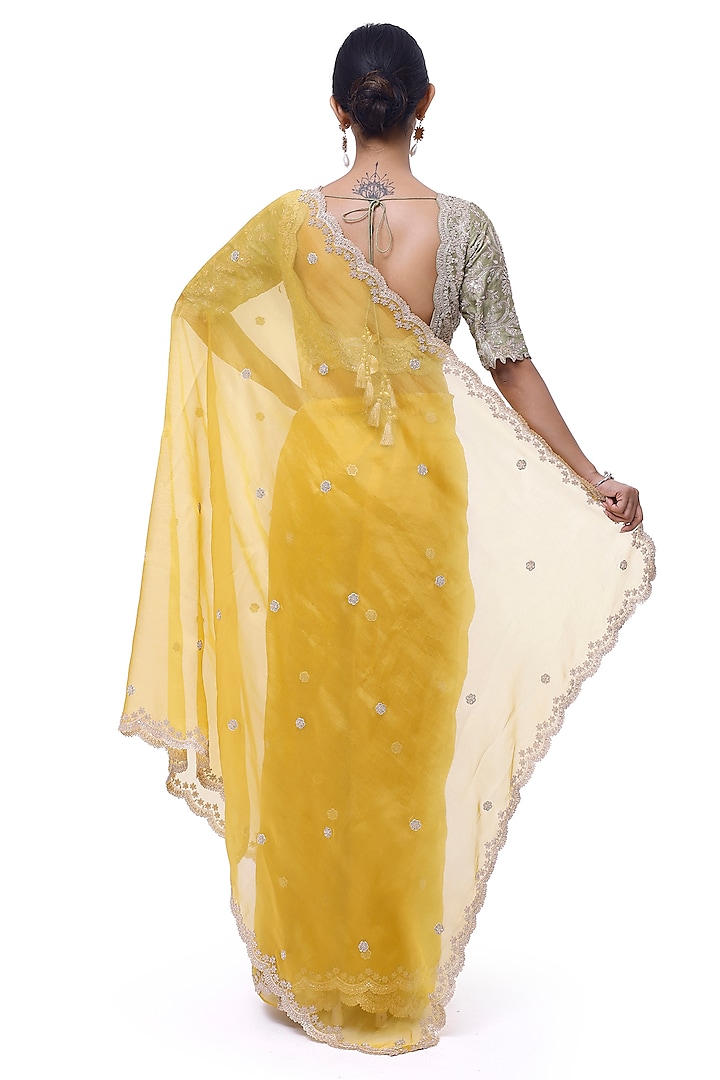 Mustard Organza Cutdana Embellished Wedding Saree Set by Onaya at Pernia's Pop Up Shop