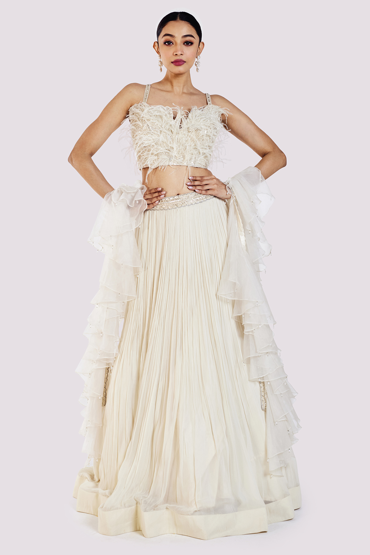 Off-White Georgette Lehenga Set by Onaya at Pernia's Pop Up Shop