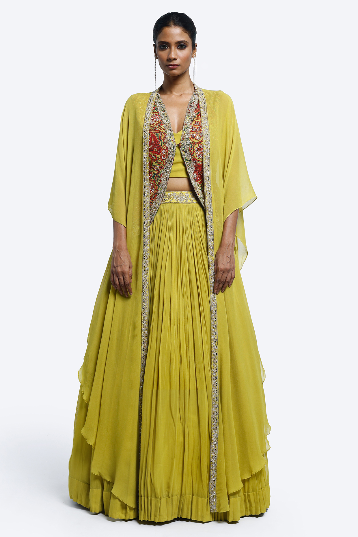 Green Georgette Embellished Jacket Lehenga Set by Onaya at Pernia's Pop Up Shop