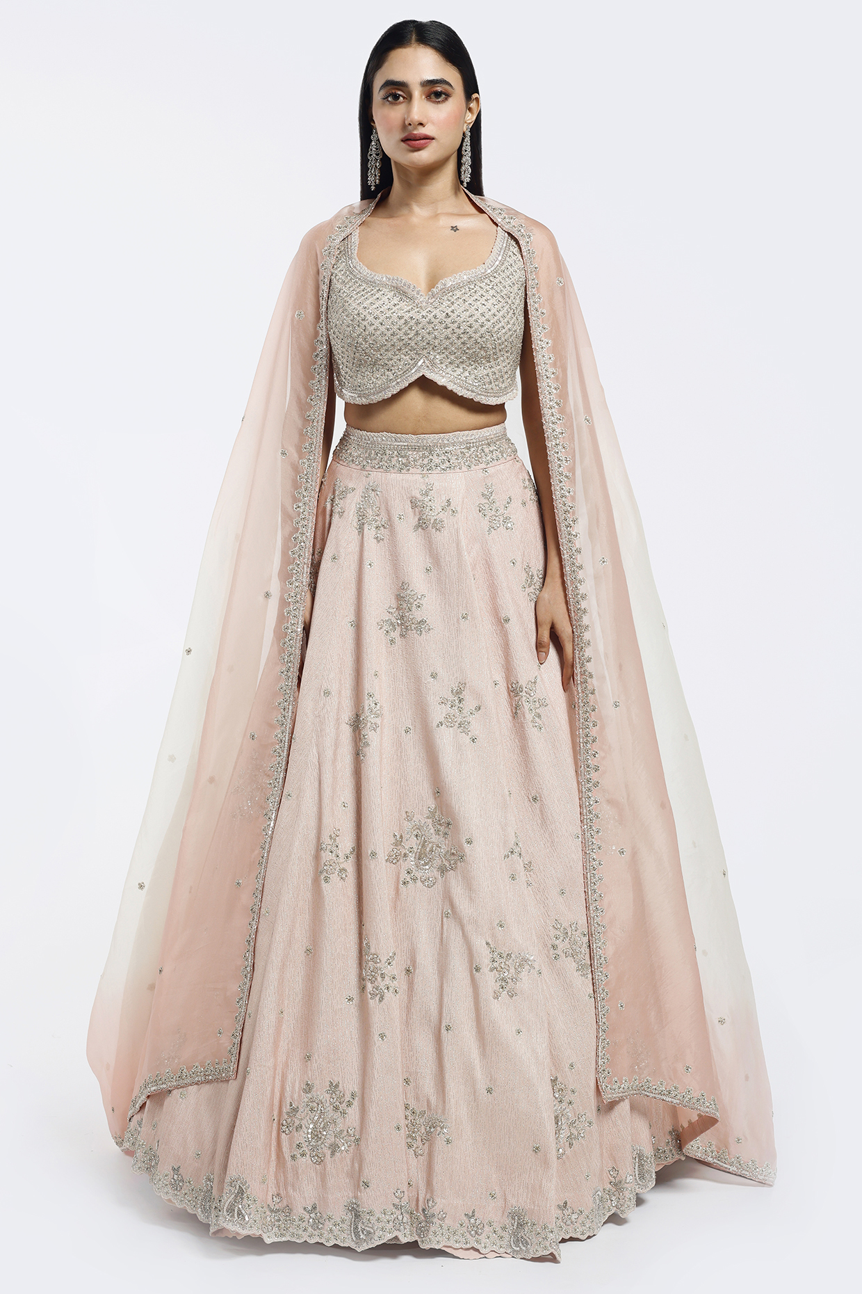 Peach Fancy Fabric Embellished Wedding Lehenga Set by Onaya at Pernia's Pop Up Shop
