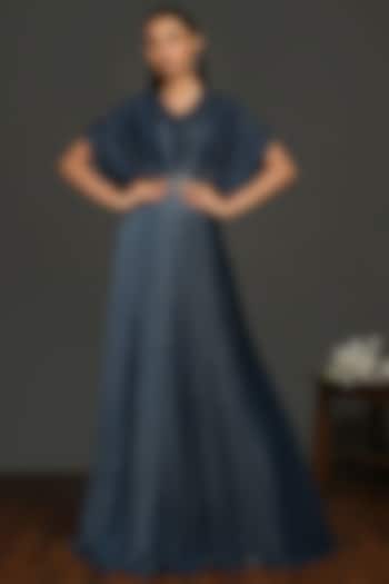 Midnight Blue Gathered Gown by Onaya
