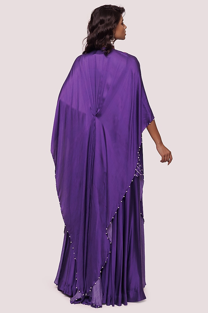 Purple Satin Embellished Kaftan Cape Set by Onaya at Pernia's Pop Up Shop