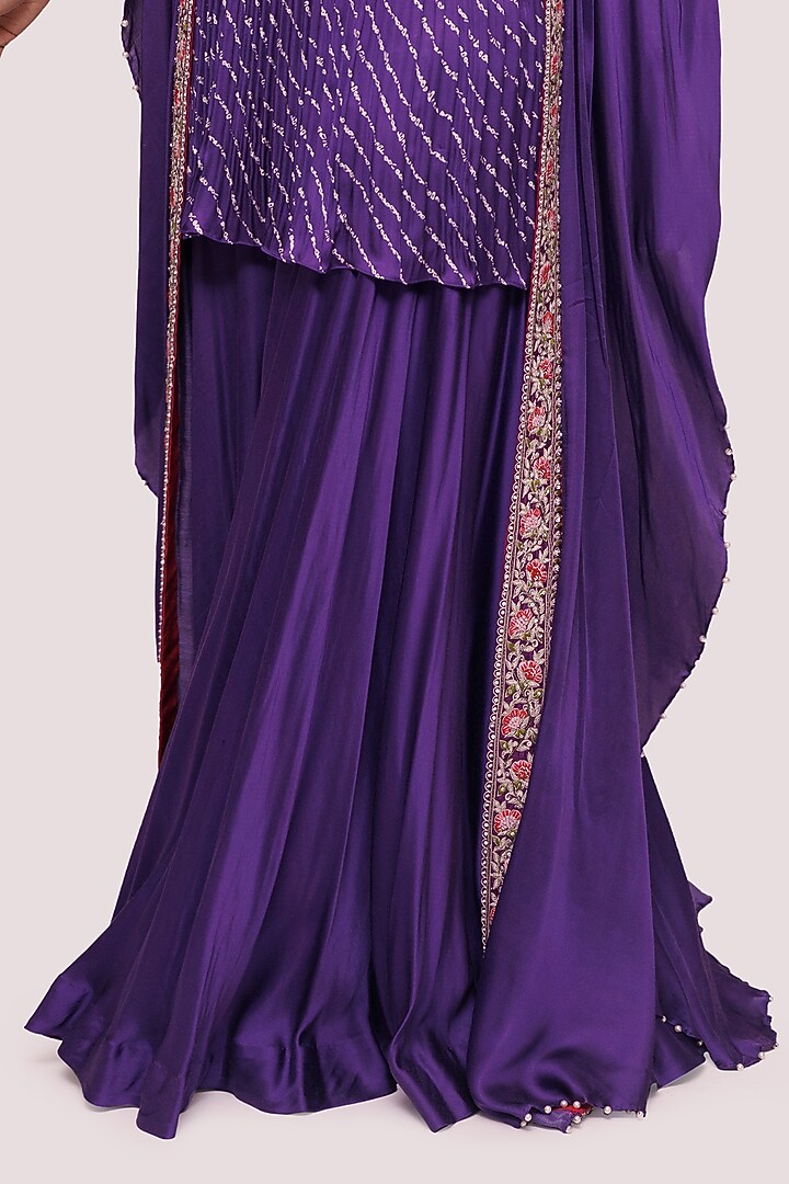 Purple Satin Embellished Kaftan Cape Set by Onaya at Pernia's Pop Up Shop